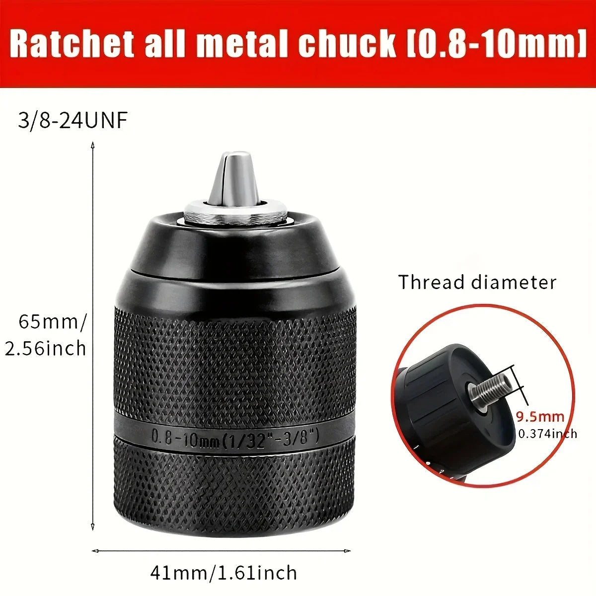 0 8- Metal Ratchet Self-locking Drill Chuck 3 8 24UNF Keyless Bit