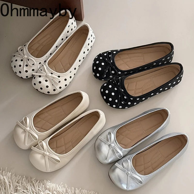 Polka Dot Mary Jane Flats – Women's Slip-On Ballet Shoes