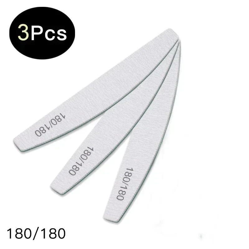 3-Piece Nail File Set – Buffer, Half Moon & Sandpaper 100/180 Grit