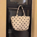 Large Canvas Tote Bag – Striped Plaid Shoulder Bag for Women