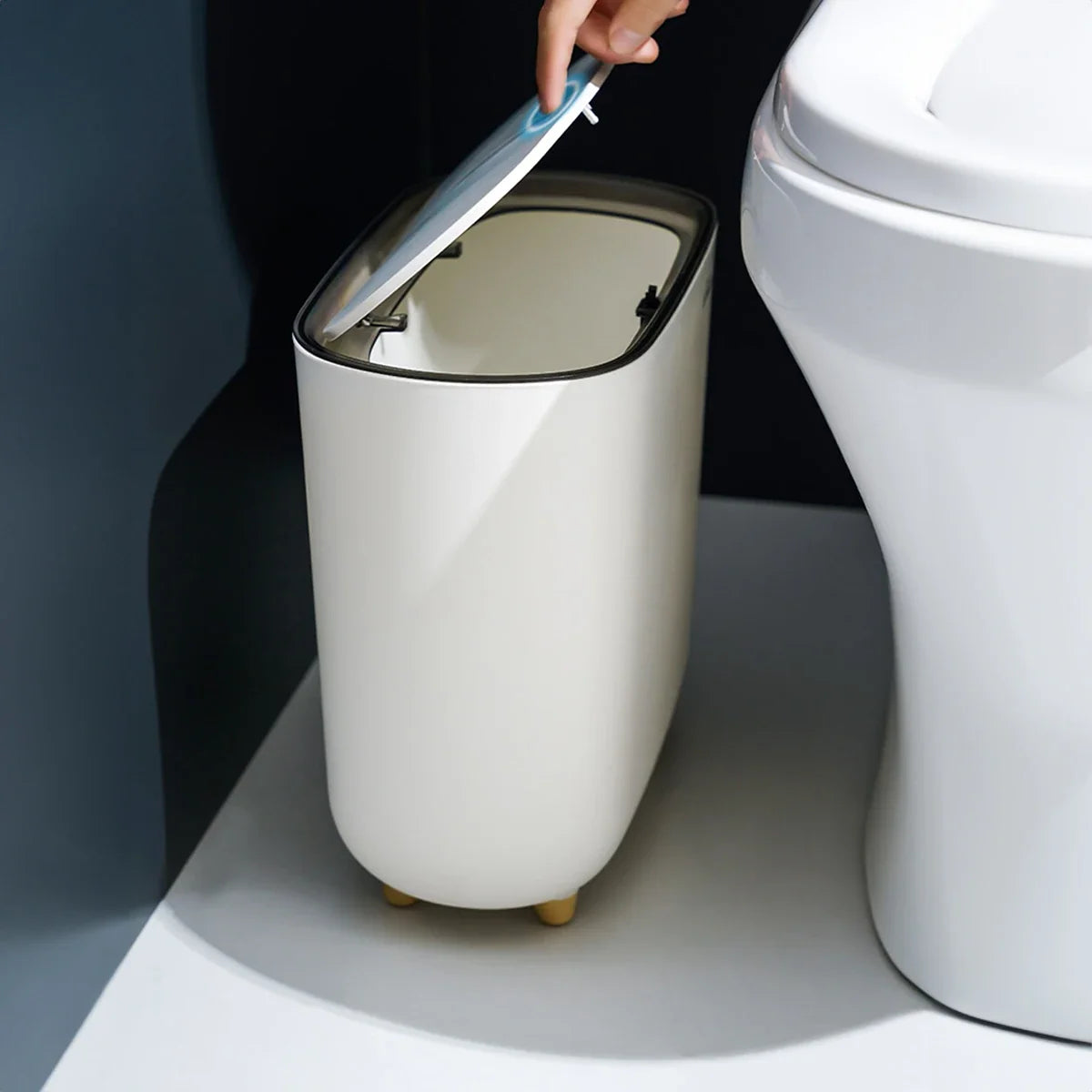 Narrow Shape Press Ring Trash Can Lid Bathroom Gap Highlighting