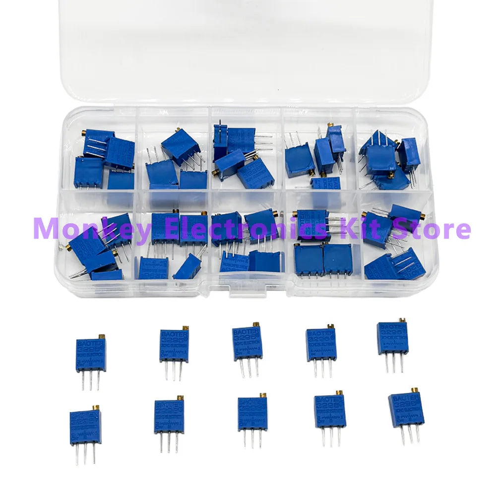 50-Piece 3296W Multiturn Trimmer Potentiometer Kit + Box