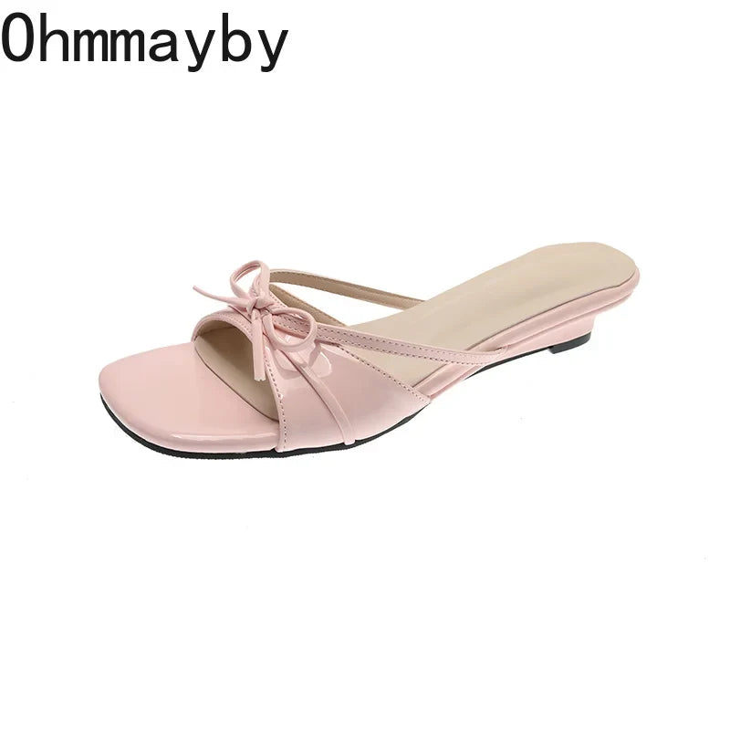 Women's Low Heel Butterfly-Knot Slides | Open Toe Summer Slippers