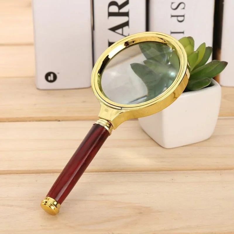 10x Handheld Magnifying Glass – Wood Handle FMC Loupe 60–80mm
