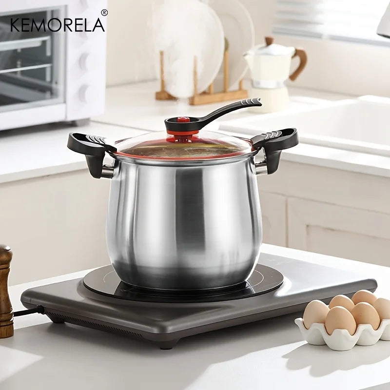 KEMORELA 22cm Stainless Steel Stockpot with Glass Lid