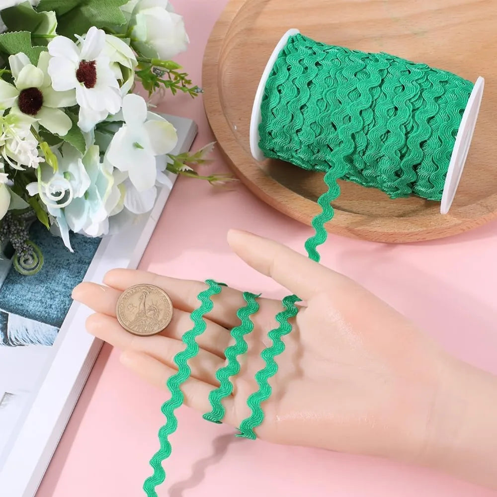 Green Ric Rac Trim Ribbon 5mm x 100m | Wave Fringe Sewing