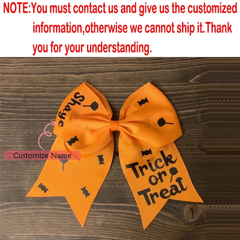 Personalized Halloween Hair Bow | Custom Name Orange Hairtie Girls