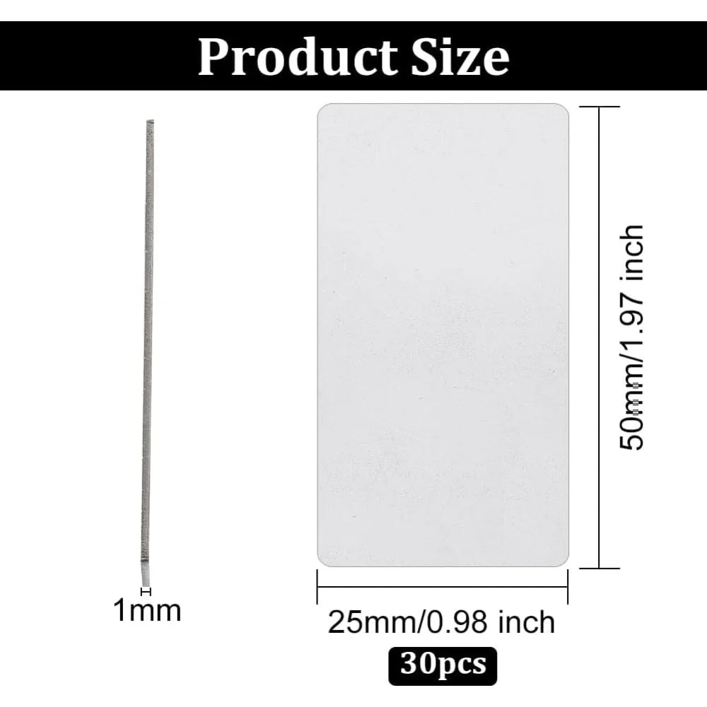 30 Pcs Stainless Steel Rectangle Stamping Blanks 2x1 Inch