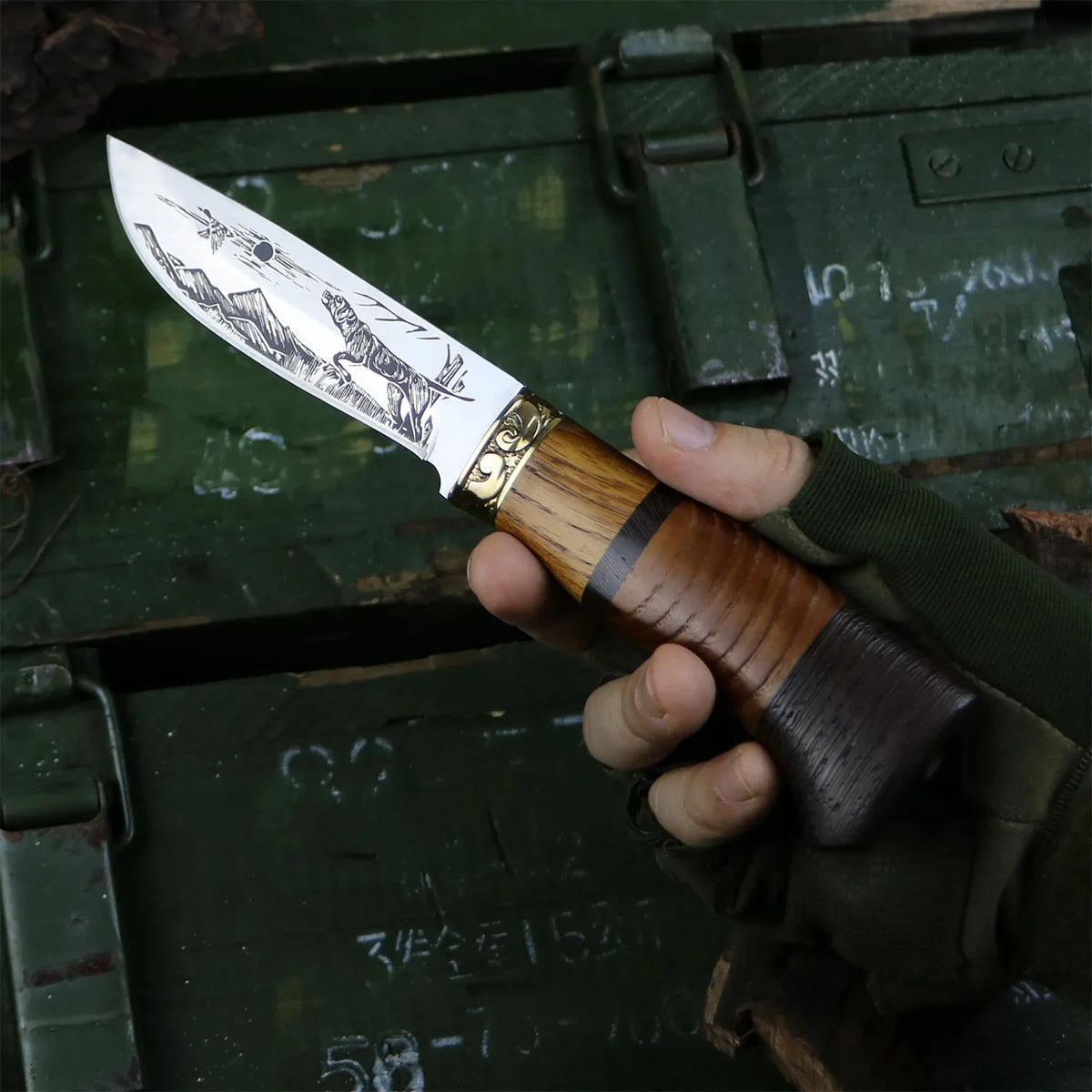 Etched Boning Knife – Copper & Zebrawood Handle | Stainless Steel