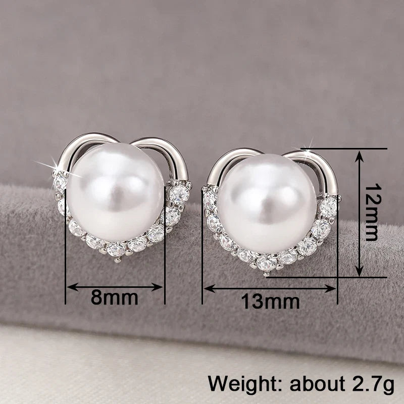 Huitan Heart Pearl Stud Earrings – Women's Trendy Fashion Jewelry