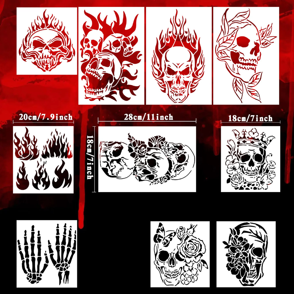 Bview Art 13-Piece Skull Painting Stencil PET Hollow Tracing Template