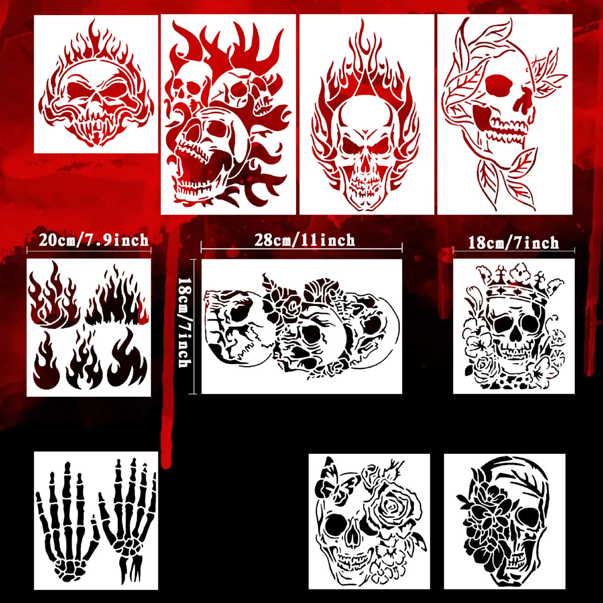 Bview Art 13-Piece Skull Painting Stencil PET Hollow Tracing Template