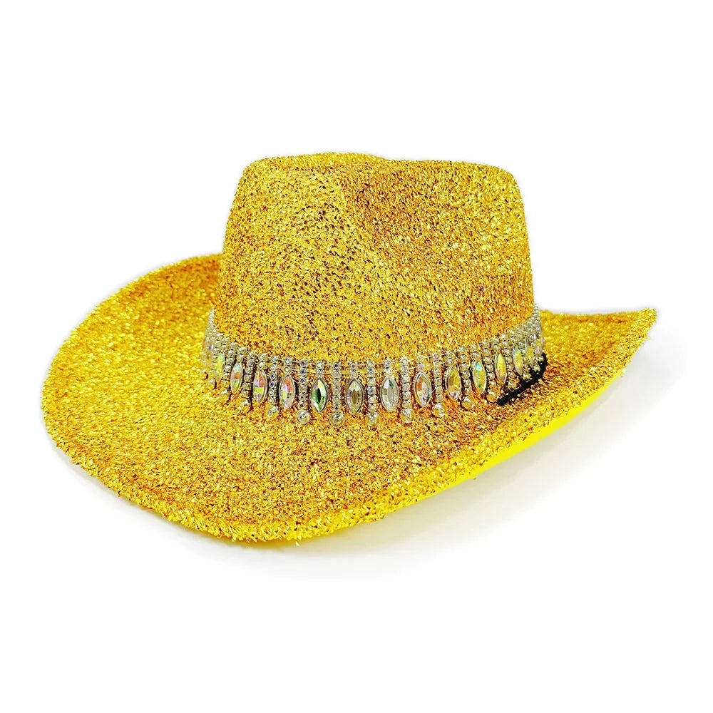 Women's Cowgirl Hat Stylish Rhinestone Design Sun Wide Brim Western