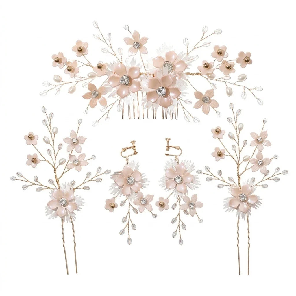 Korean Bridal Flower Hair Comb Set | Wedding Hairpin Accessories