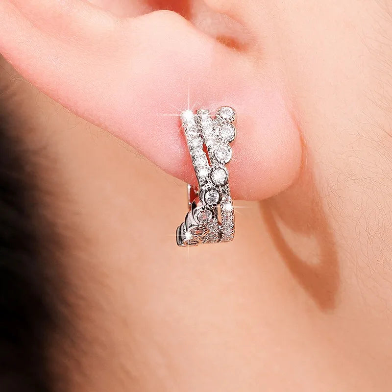 Huitan Cross Hoop Earrings – Cubic Zirconia Crystal for Women