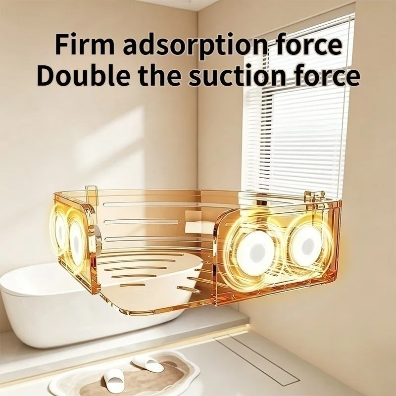 No-Drill Suction Cup Bathroom Corner Shelf & Shampoo Rack