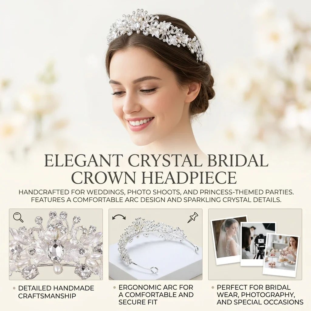 Bridal Rhinestone Crown Tiara – Gold & Silver Wedding Headpiece