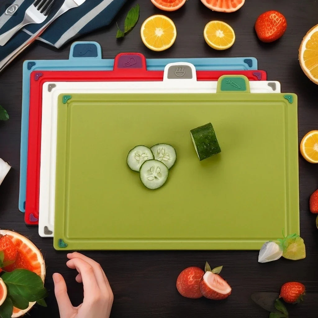 4-Piece Cutting Board Set with Holder – Non-Slip & Colour-Coded