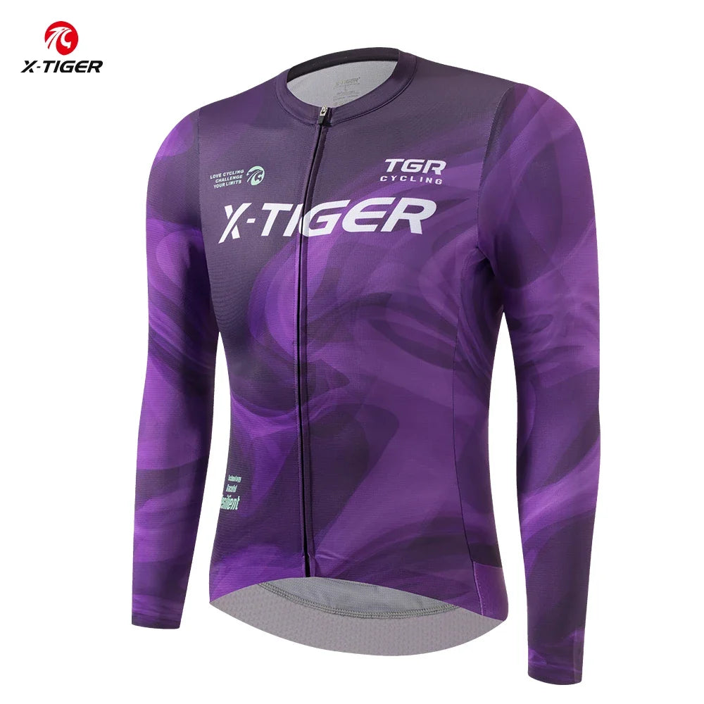 X-TIGER Men's Long Sleeve Cycling Jersey – Breathable Slim Fit