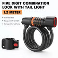 Bike Lock with Tail Light – 5-Digit Steel Cable Combo Lock