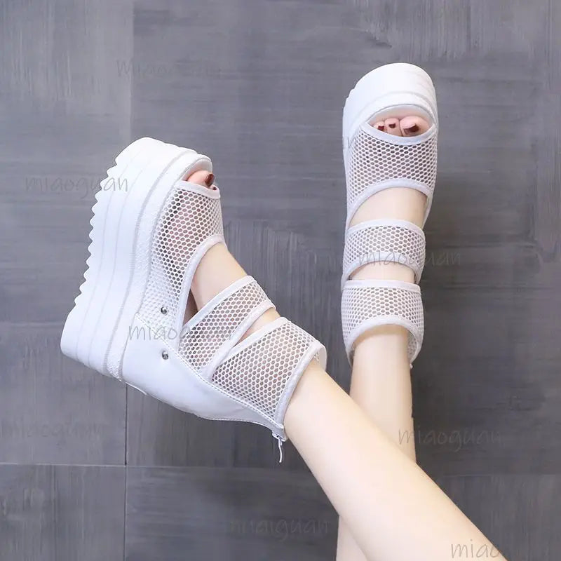 Women's 12CM Wedge Heel Mesh Peep Toe Ankle Boots | Roma Style