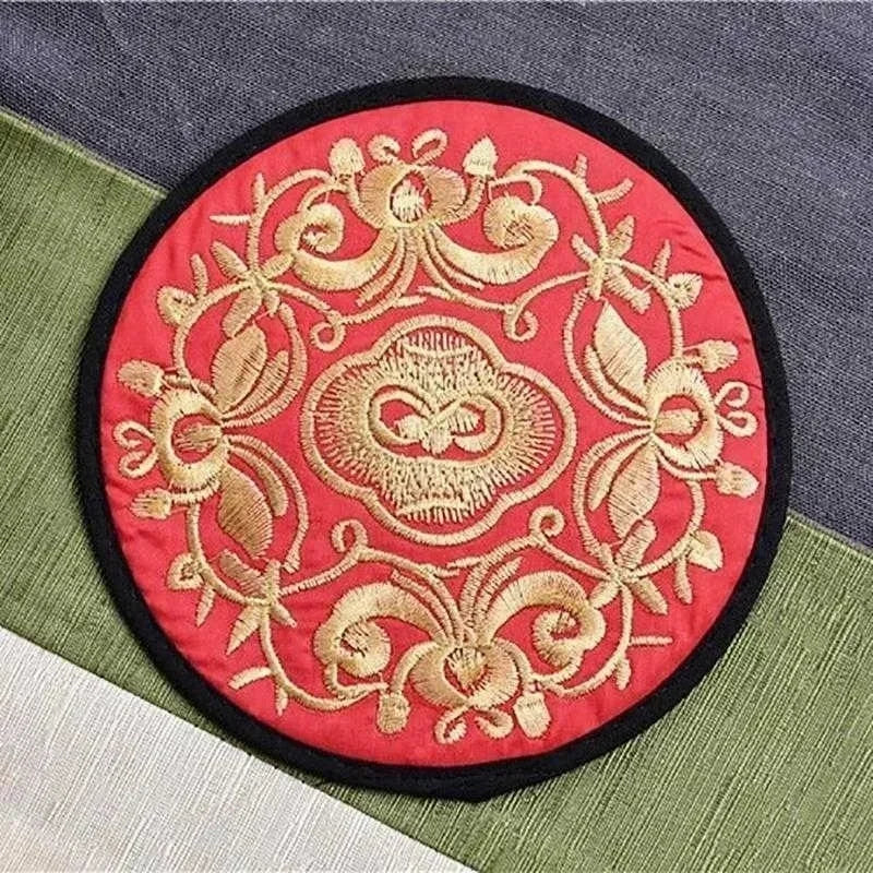 Retro Fabric Embroidery Coaster | Chinese Style Table Décor