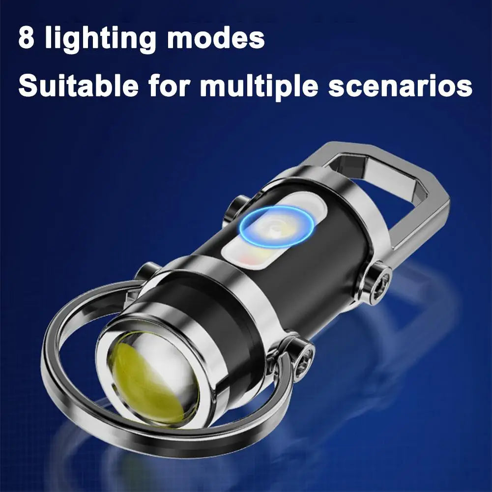 Mini Keychain LED Flashlight – 8 Modes, Power Bank, Type-C