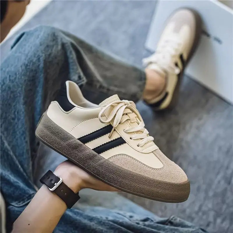 Men's Casual Lace-Up Sneakers – Breathable Leather Walking Shoe