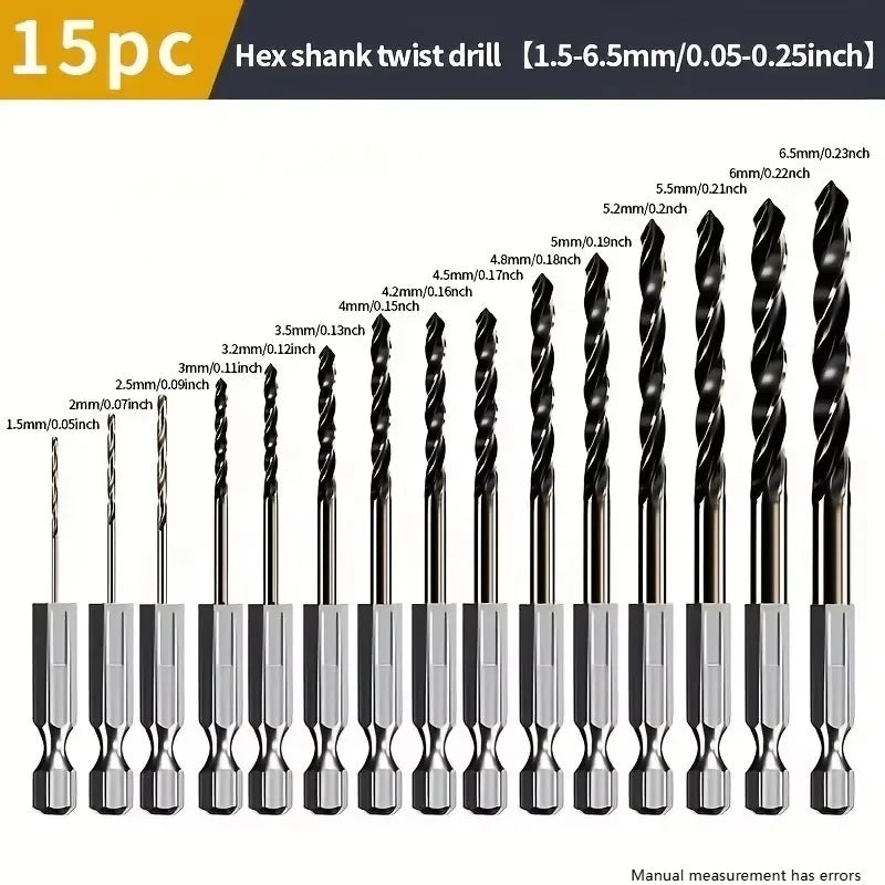15-Piece HSS M35 Cobalt Twist Drill Bit Set 1.5mm–6.5mm