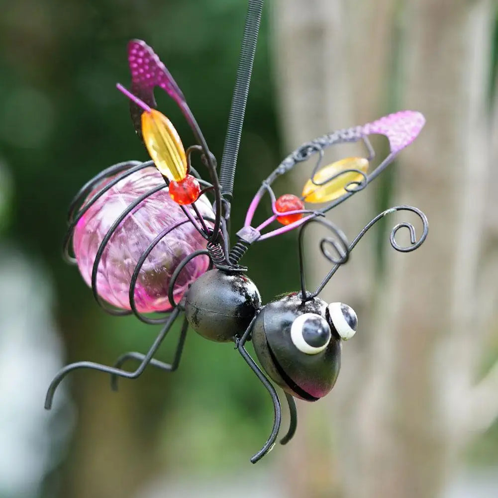 Solar Iron Insect Statue LED Fairy Light Outdoor Garden Decor