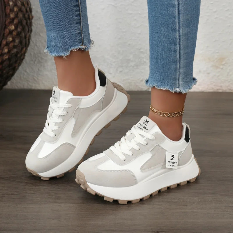 Women's Chunky Sneakers – Lace-Up PU Leather Fashion Shoes