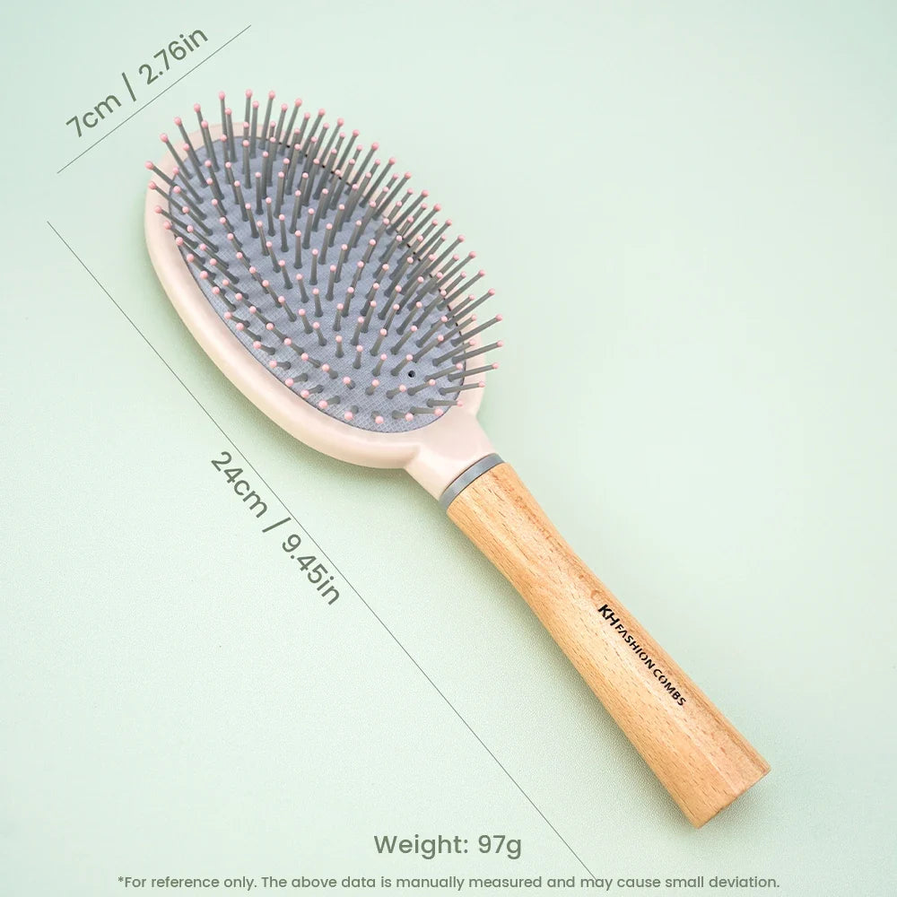 Natural Wood Air Cushion Hair Brush – Soft Nylon Detangling
