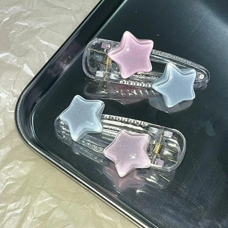 Y2K Star Pentagram Hair Clip – Pink & Blue Resin Hairpin