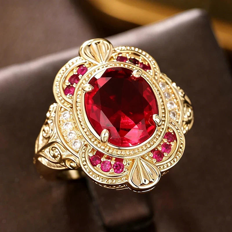 Huitan Red CZ Engagement Ring for Women | Wedding Band