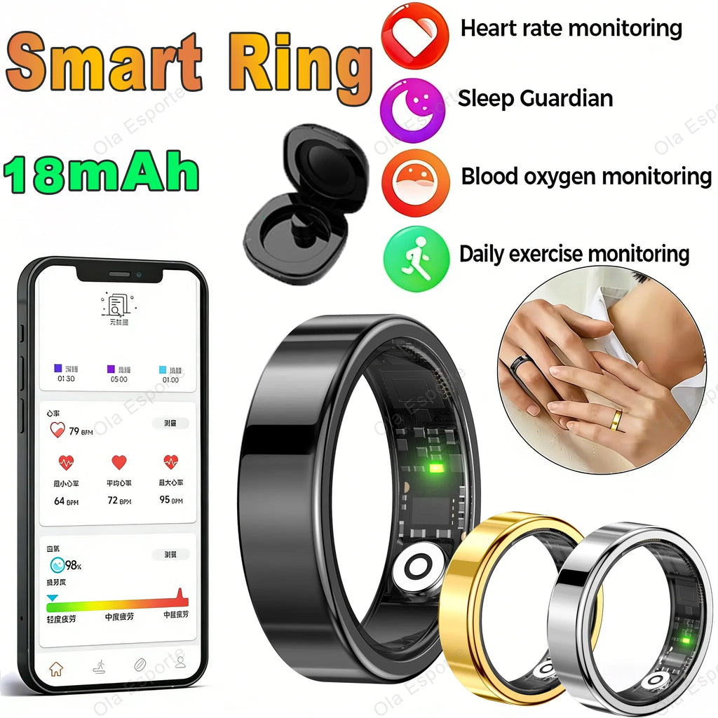 2026 Men Women Smart Ring IP68 Waterproof Multi-sport Mode Heart Rate