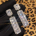 Huitan CZ Geometric Drop Earrings – Sparkling Crystal Women