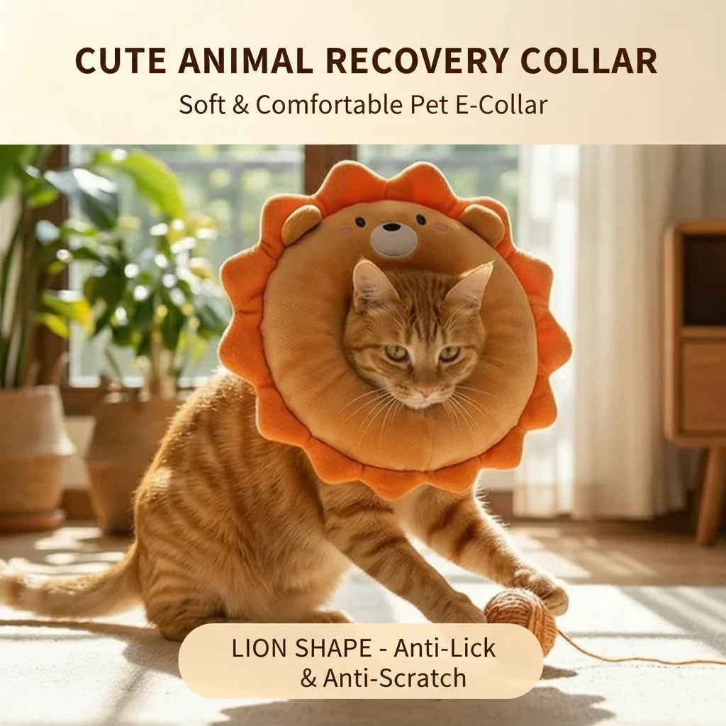 Soft Plush Pet Recovery Collar | Fun Crab & Lion Design