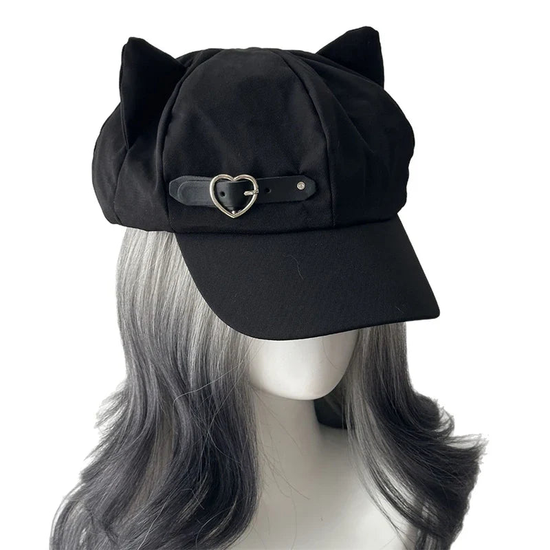 Women's Cat Ear Gothic Beret – Y2K Harajuku Punk Cotton Hat