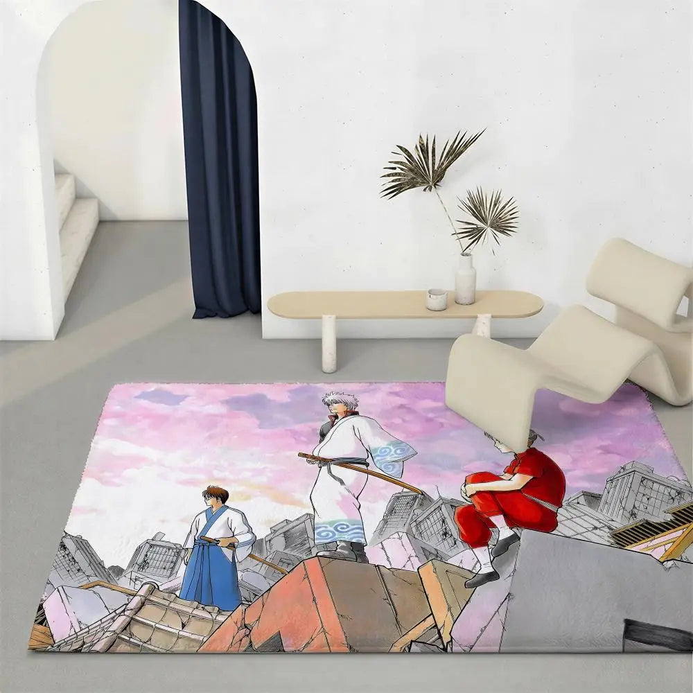 Anime Gintama Flannel Floor Mat – Non-Slip Soft Indoor Rug