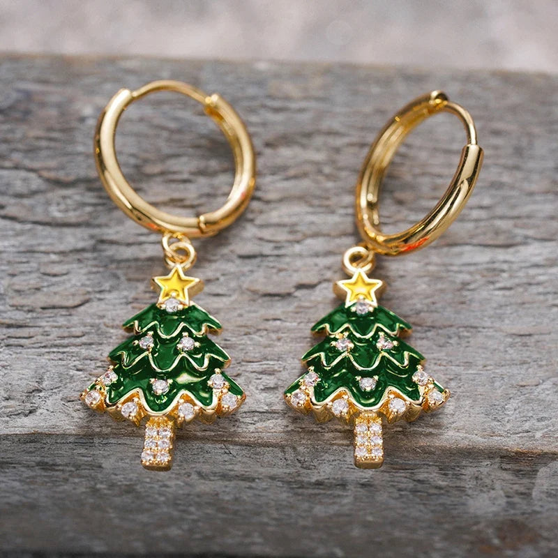 Huitan Christmas Tree Dangle Earrings – CZ Drop Jewellery