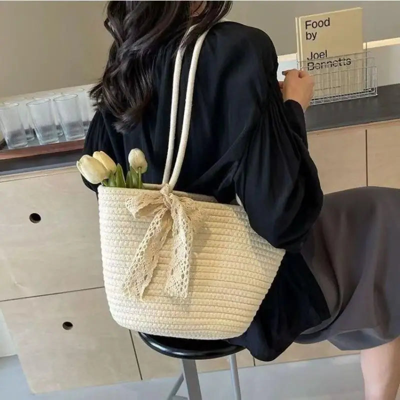 Woven Straw Tote Bag – Lightweight Beach & Shopping Bag