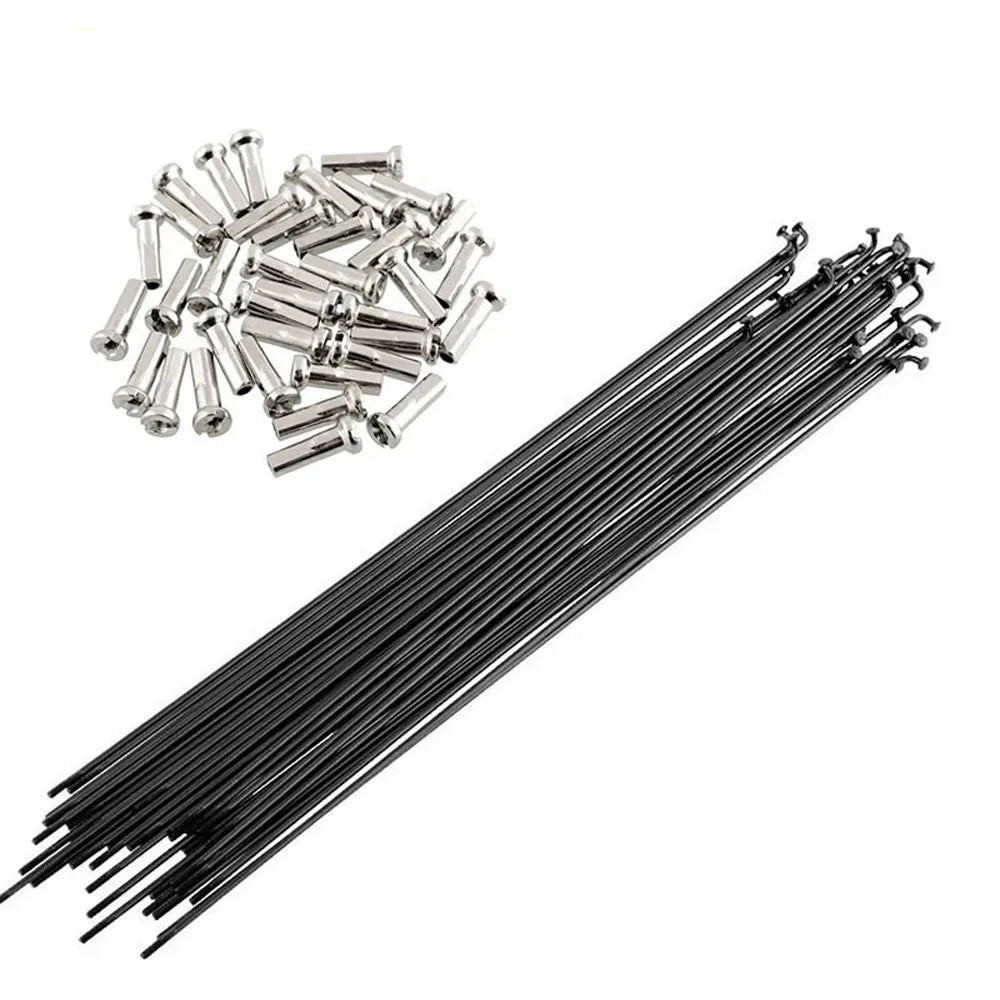 Black Stainless Steel Bike Spokes & Nipples – 36 Set, 170–290mm