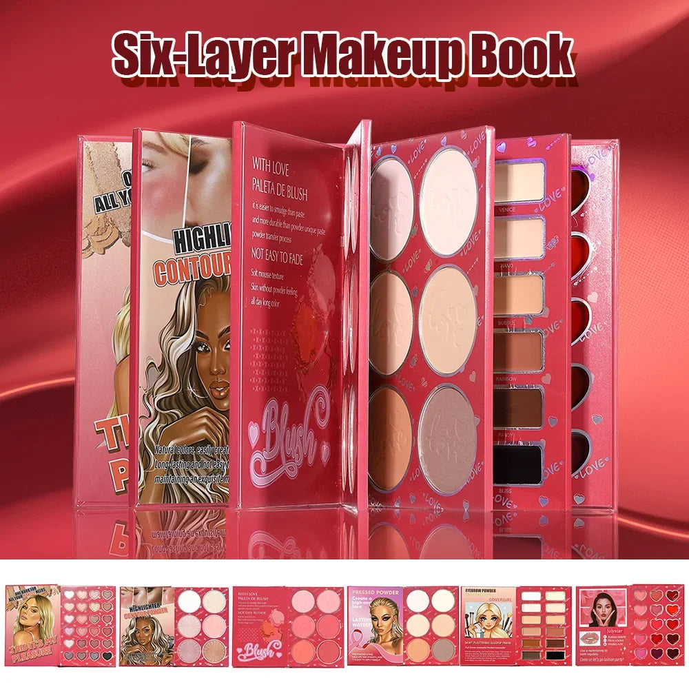 6-in-1 Makeup Palette Book – Eyeshadow, Blush & Lip Kit