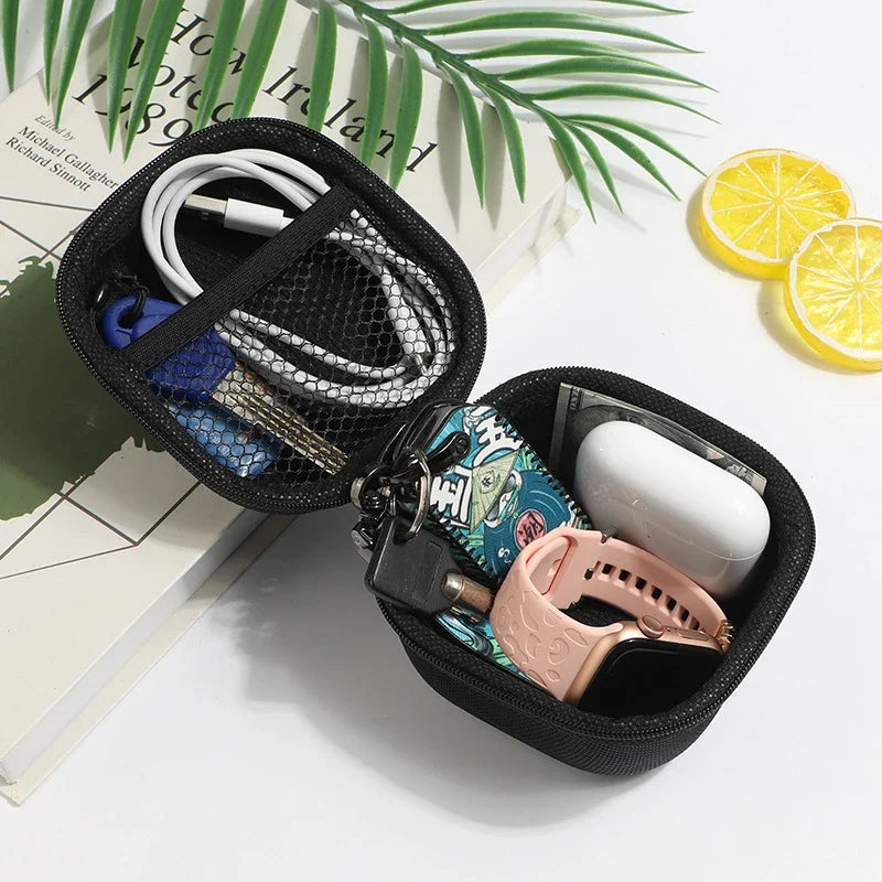 Artificial Leather Earphone Charger Case Data Cable U Disk Organizer