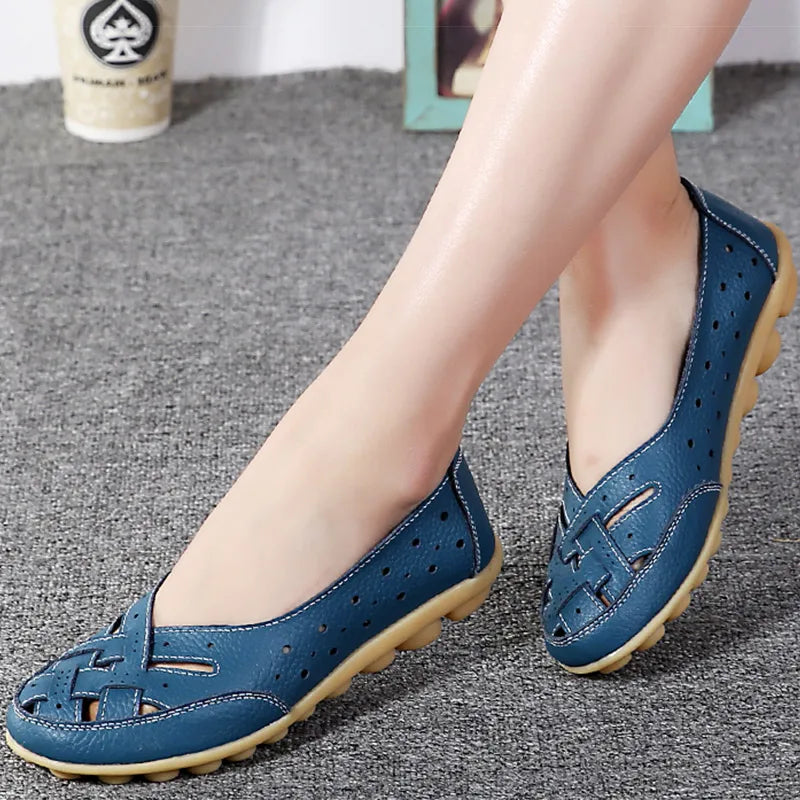 HAJINK Women's Leather Flat Loafers – Elegant Slip-On Shoes