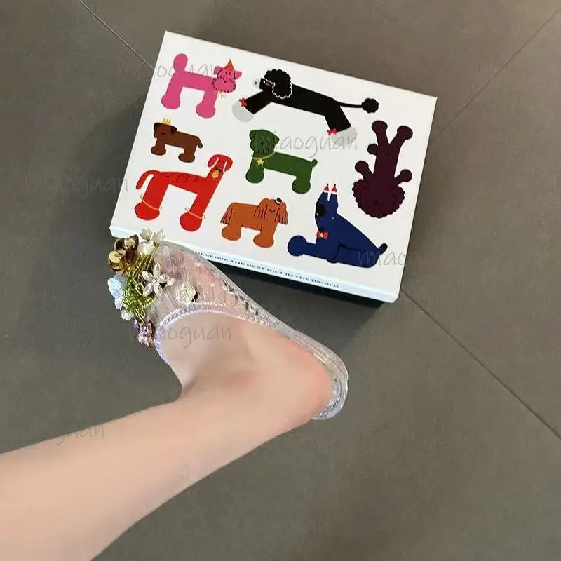 Crystal Flower Jelly Sandals – Women's Beach Slip-On Slippers