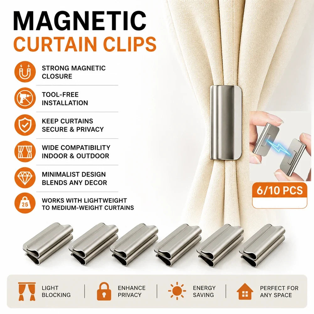 Magnetic Curtain Clips – Drill-Free Fasteners | 6 or 10 Pairs
