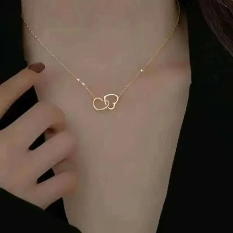 Huitan Double Heart Pendant Necklace – Women's Fashion Jewelry