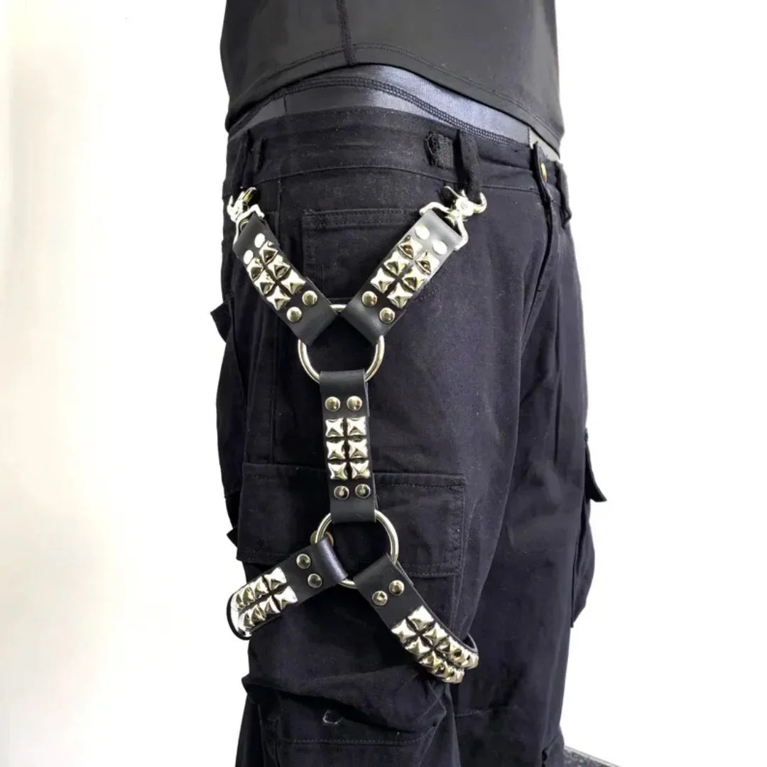 UYEE Gothic Leg Jeans Harness Black Hip Hop Strap Unisex PU Leather