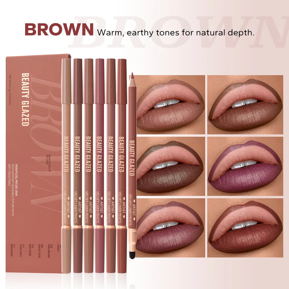 6-Piece Matte Dual-Ended Lip Liner Set – Long-Lasting, All Tones